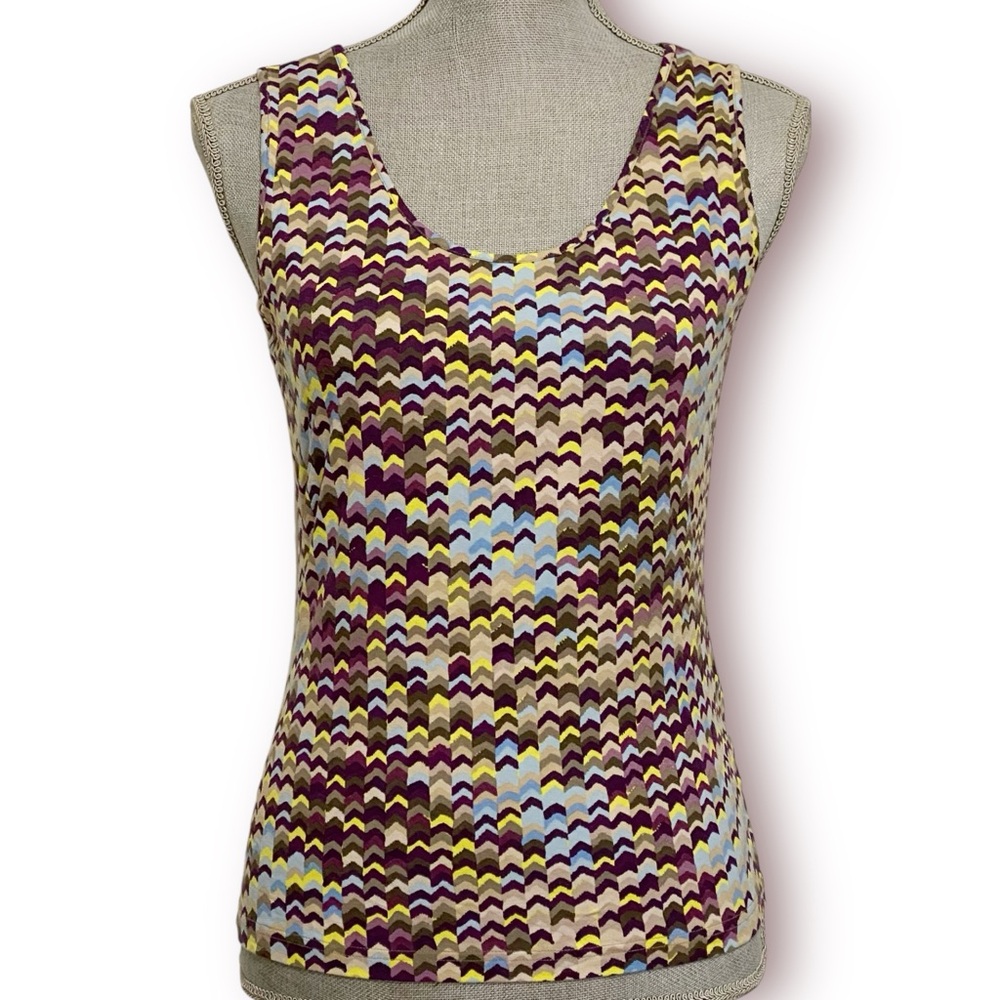 M by MISSONI Women’s Geometric Tank Top Purple Olive Yellow Size 8/M